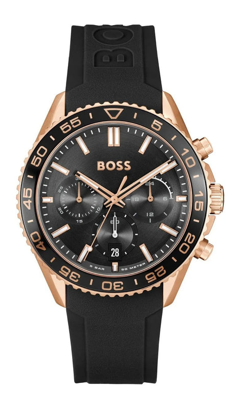 Hugo Boss Runner Chronograph Black Dial Black Silicone Strap Watch for Men - 1514168