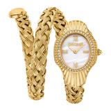 Just Cavalli Twined Mother of Pearl Dial Gold Steel Strap Watch for Women - JC1L305M0025