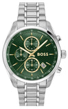 Hugo Boss Grand Prix Chronograph Green Dial Silver Steel Strap Watch for Men - 1514266
