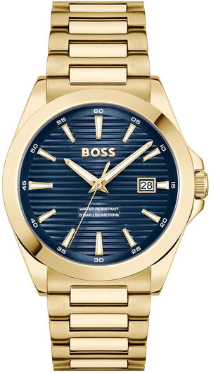 Hugo Boss Strike Blue Dial Gold Steel Strap Watch for Men - 1514172