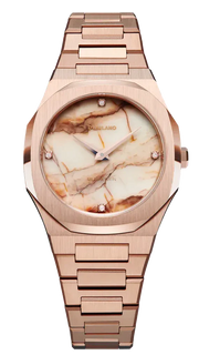 D1 Milano Ultra Thin Marble Dial Rose Gold Steel Strap Watch for Women - D1-UTBL14