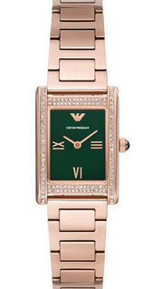 Emporio Armani Genni Green Dial Rose Gold Steel Strap Watch for Women - AR11641