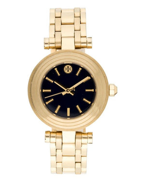Tory Burch Classic T Black Dial Gold Steel Strap Watch for Women - TBW9010