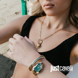 Just Cavalli Serpente Metallica Green Dial Gold Steel Strap Watch for Women - JC1L223M0035