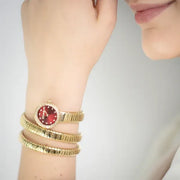 Just Cavalli Enchanting Red Dial Gold Steel Strap Watch for Women - JC1L302M0035