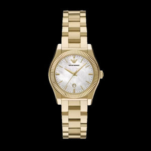 Emporio Armani Federica Mother of Pearl White Dial Gold Steel Strap Watch for Women - AR11657