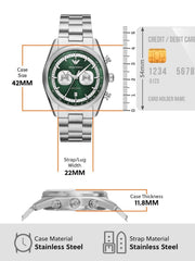 Emporio Armani Racer Chronograph Green Dial Silver Steel Strap Watch for Men - AR11637