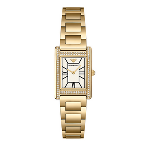 Emporio Armani Genni Crystals Mother of Pearl Dial Gold Steel Strap Watch for Women - AR11659