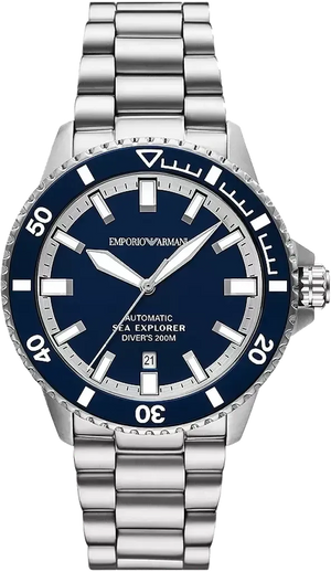 Emporio Armani Sea Explorer Blue Dial Silver Steel Strap Watch for Men - AR60087