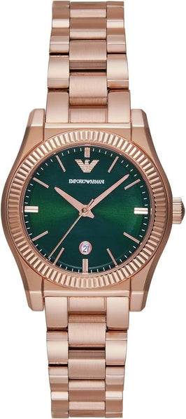 Emporio Armani Federica Analog Green Dial Rose Gold Steel Strap Watch