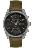 Hugo Boss Skytraveller Chronograph Black Dial Green Leather Strap Watch for Men - 1514148