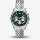 Emporio Armani Antonio Chronograph Green Dial Silver Steel Strap Watch for Men - AR11581
