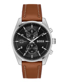 Hugo Boss Skytraveller Chronograph Black Dial Blue Leather Strap Watch for Men - 1514161
