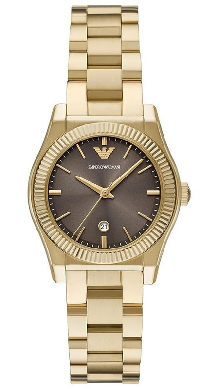 Emporio Armani Federica Brown Dial Gold Steel Strap Watch for Women - AR11700