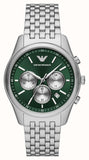 Emporio Armani Antonio Chronograph Green Dial Silver Steel Strap Watch for Men - AR11581
