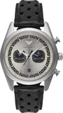 Emporio Armani Racer Chronograph Silver Dial Black Leather Strap Watch for Men - AR11677