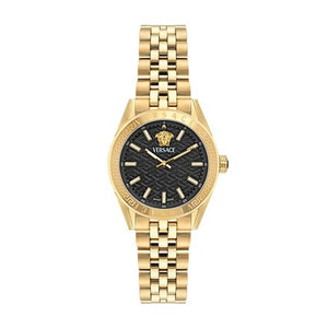 Versace V-Code Quartz Black Dial Gold Steel Strap Watch for Women - VE8I00724