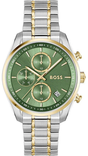 Hugo Boss Grand Tour Chronograph Green Dial Two Tone Steel Strap Watch for Women - 1502766