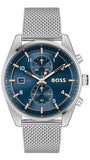 Hugo Boss Skytraveller Chronograph Blue Dial Silver Mesh Strap Watch for Men - 1514149