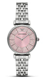 Emporio Armani Gianni T-Bar Pink Dial Silver Steel Strap Watch for Women - AR11686