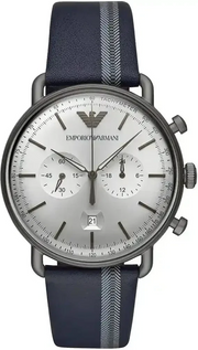 Emporio Armani Aviator Silver Dial Two Tone Leather Strap Watch for Men - AR11202