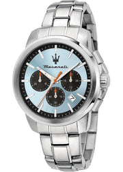 Maserati Successo Chronograph Ice Blue Dial Silver Steel Strap Watch for Men - R8873621044