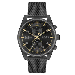 Hugo Boss Skytraveller Chronograph Black Dial Black Mesh Strap Watch for Men - 1514150