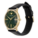 Emporio Armani Minimalist Green Dial Black Leather Strap Watch for Men - AR11601
