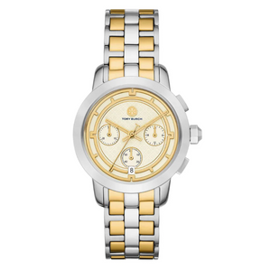 Tory Burch The Tory Chronograph White Dial Two Tone Steel Strap Watch for Women - TBW1052