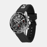 Hugo Boss Runner Chronograph Black Dial Black Silicone Strap Watch for Men - 1514141