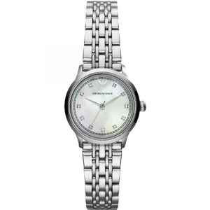 Emporio Armani Alpha Mother of Pearl Dial Silver Steel Strap Watch for Women - AR1803