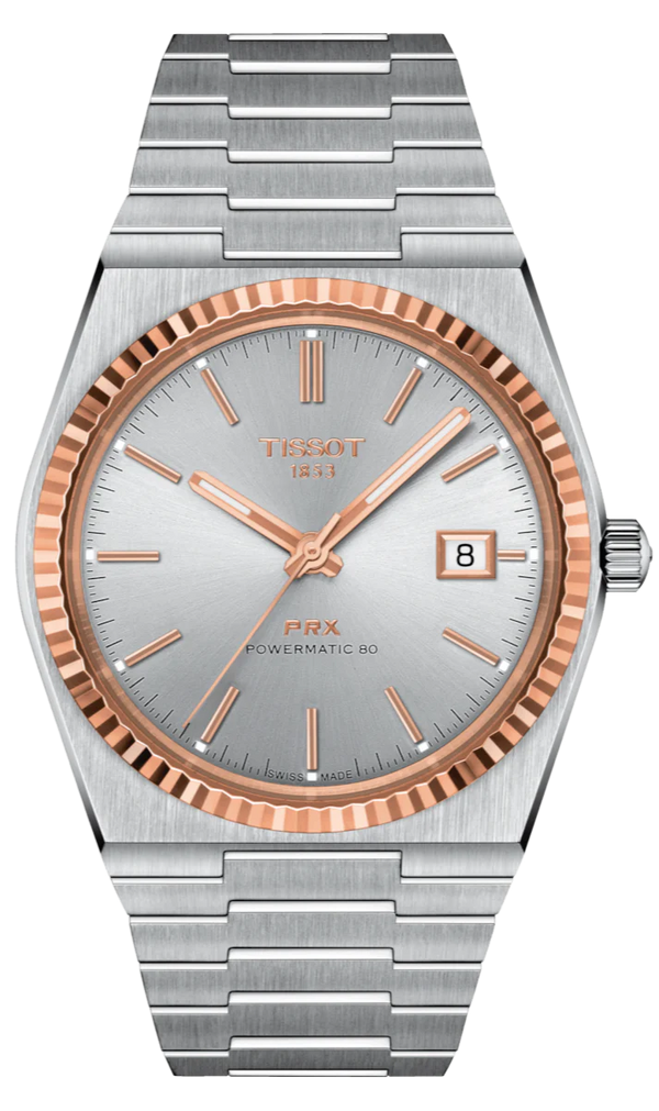 Tissot PRX Powermatic 80 18K Silver Dial Silver Steel Strap Watch for Men - T931.407.41.031.00