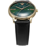 Emporio Armani Minimalist Green Dial Black Leather Strap Watch for Men - AR11601