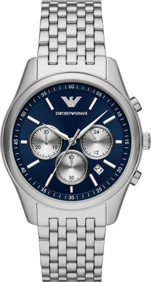 Emporio Armani Antonio Chronograph Blue Dial Silver Steel Strap Watch for Men - AR11582