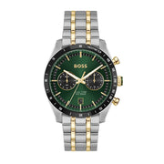Hugo Boss Tourmaster Chronograph Green Dial Two Tone Steel Strap Watch for Men - 1514287