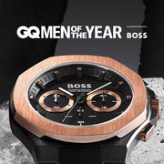 Hugo Boss Taper Chronograph Black Dial Black Steel Strap Watch for Men - 1514090