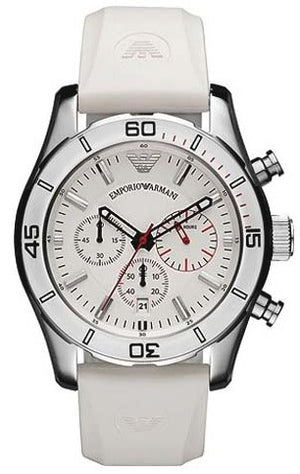 Emporio Armani Sportivo Chronograph White Dial White Rubber Strap Watch for Men - AR5947