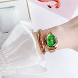 Just Cavalli Serpente Metallica Green Dial Rose Gold Steel Strap Watch for Women - JC1L208M0055