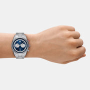 Emporio Armani Racer Chronograph Blue Dial Silver Steel Strap Watch for Men - AR11676