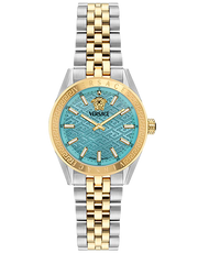 Versace V-Code Analog Turquoise Dial Two Tone Steel Strap Watch for Women - VE8I00524