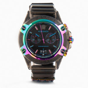 Versace Icon Active Chronograph Black Dial Grey Silicone Strap Watch for Men - VEZ701022