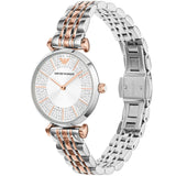Emporio Armani Gianni T Bar Silver Dial Two Tone Steel Strap Watch for Women - AR11537