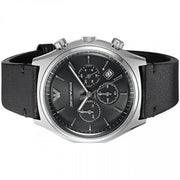 Emporio Armani Zeta Chronograph Black Dial Black Leather Strap Watch for Men - AR1975
