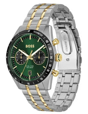 Hugo Boss Tourmaster Chronograph Green Dial Two Tone Steel Strap Watch for Men - 1514287