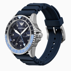 Emporio Armani World Explorer GMT Blue Dial Blue Rubber Strap Watch for Men - AR11592