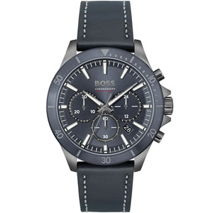 Hugo Boss Troper Chronograph Blue Dial Blue Leather Strap Watch for Men - 1514056