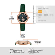 Emporio Armani Mia Meccanico Mother of Pearl Dial Green Leather Strap Watch for Women - AR60073