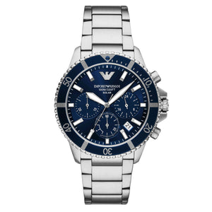Emporio Armani World Explorer Chronograph Blue Dial Silver Steel Strap Watch for Men - AR11681