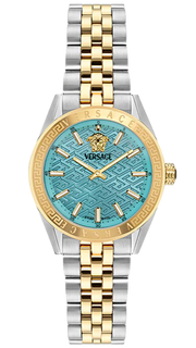 Versace V-Code Analog Turquoise Dial Two Tone Steel Strap Watch for Women - VE8I00524