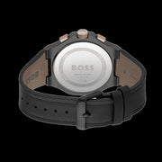 Hugo Boss Taper Chronograph Black Dial Black Leather Strap Watch for Men - 1514089
